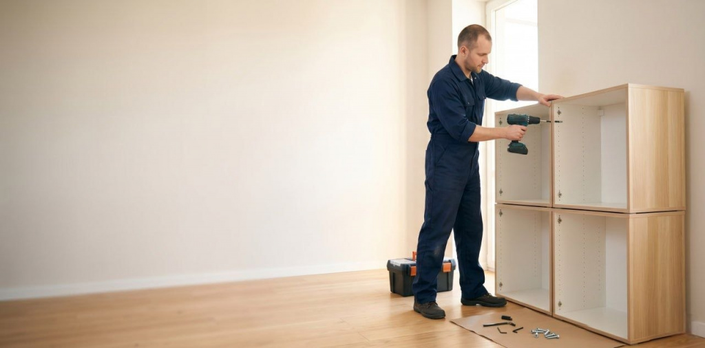 Сборка гарнитуров в Екатеринбурге — мастер монтирует стенку