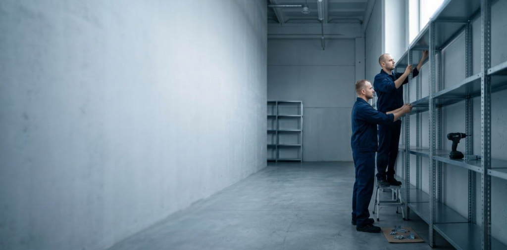 Сборка стеллажей в Екатеринбурге — мастер собирает металлический стеллаж