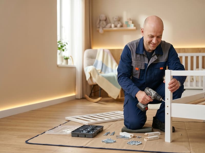 Мастер собирает детскую кровать