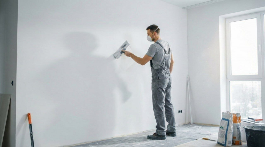 Идеально ровный матовый белый потолок в гостиной