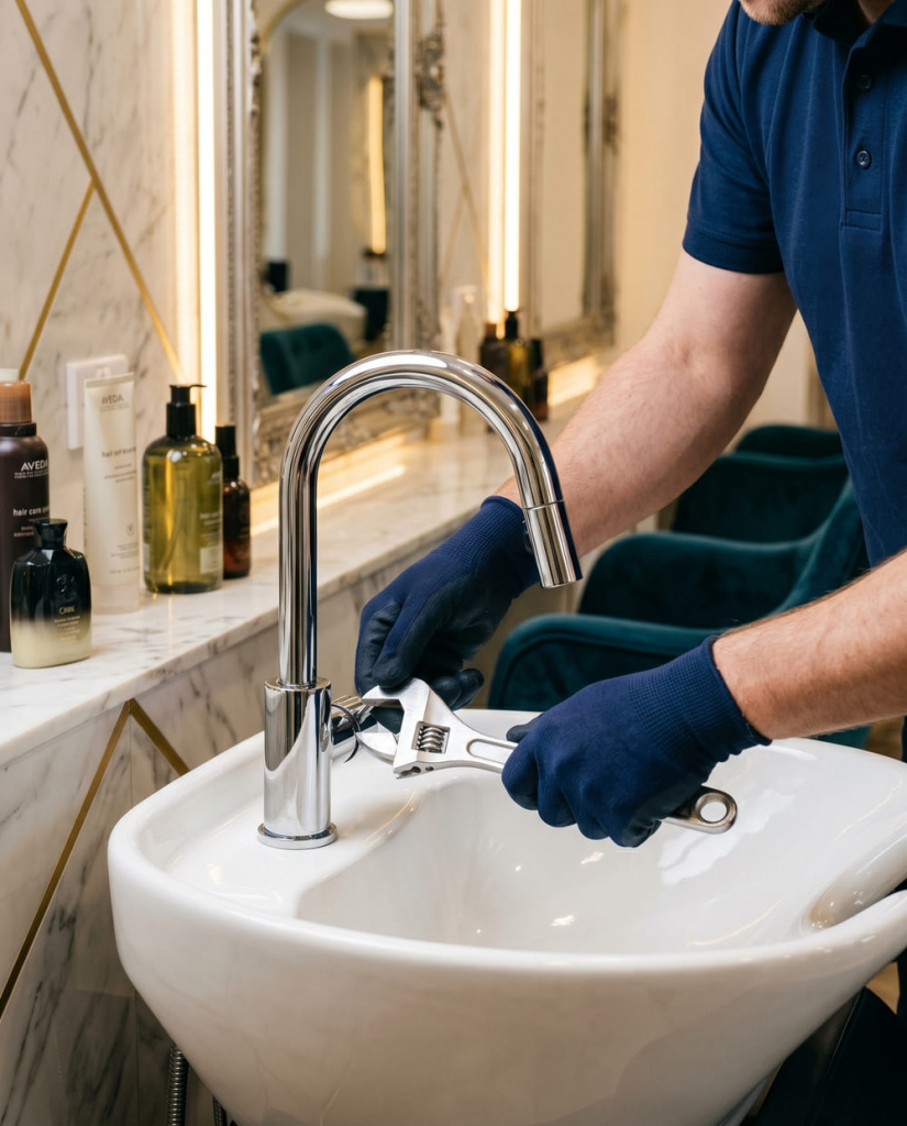 Ремонт и подключение парикмахерских моек в салоне