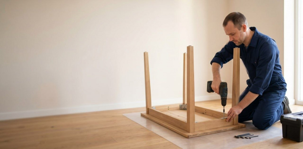 Сборка столов в Екатеринбурге — мастер за работой